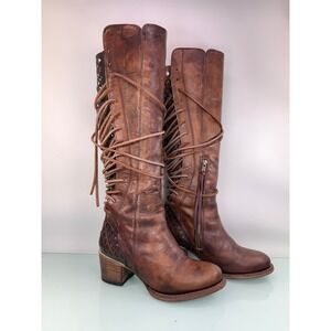 Freebird by Steven Carver Brown Leather Lace Up Tall Boots Womens 7 Distressed